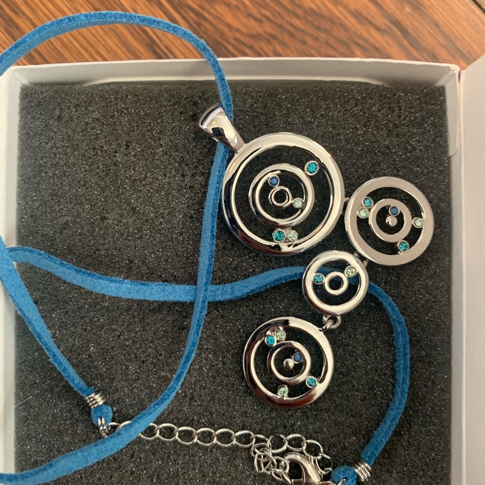 Lia Sophia blue leather cord necklace with silver charm